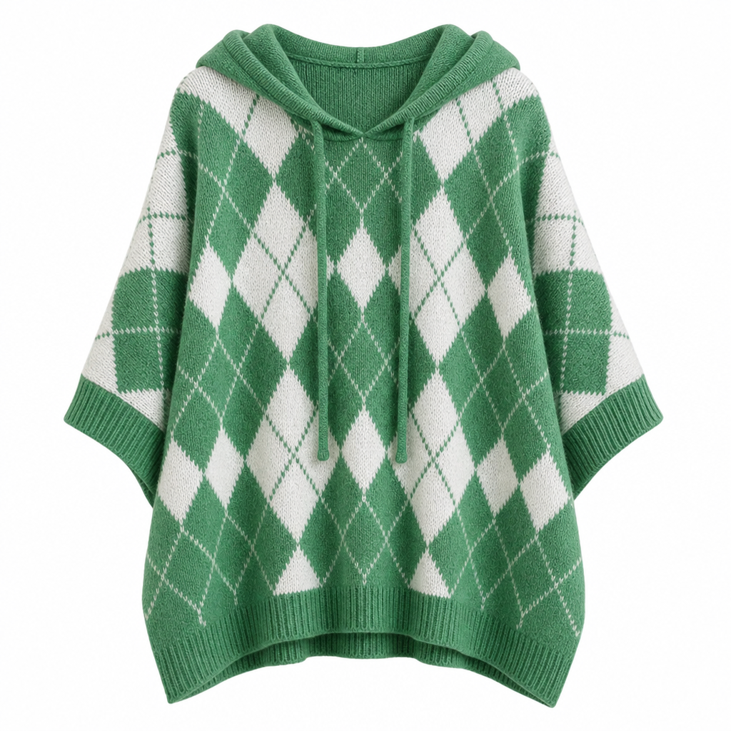 Women's Casual Plaid Hooded Knitted Sweater