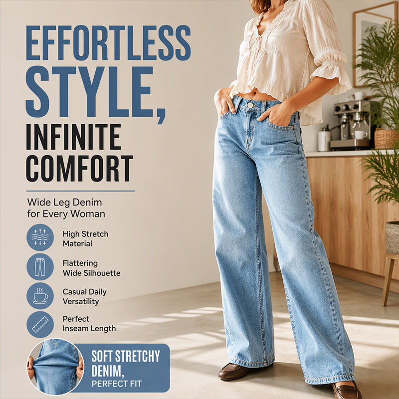 Women's High Elastic Wide-Leg Denim Jeans
