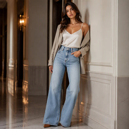 Women's High Elastic Wide-Leg Denim Jeans