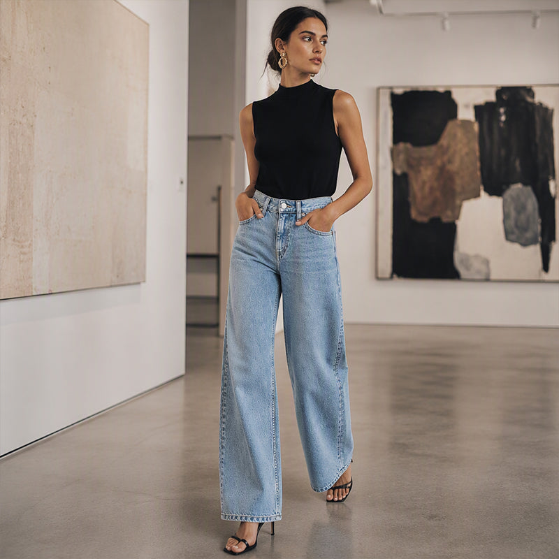 Women's High Elastic Wide-Leg Denim Jeans