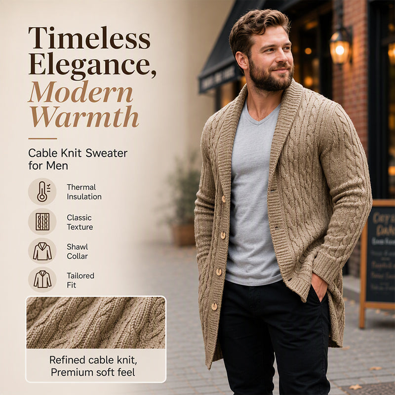 Men's Mid-Long Cable Knit Cardigan