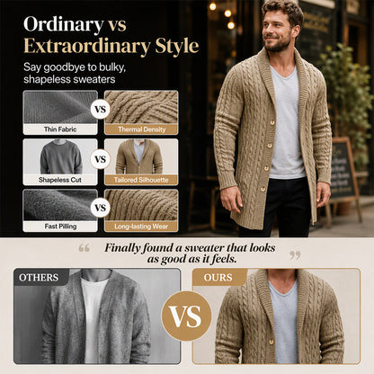 Men's Mid-Long Cable Knit Cardigan