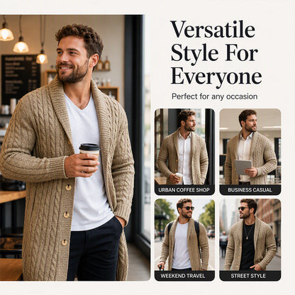 Men's Mid-Long Cable Knit Cardigan