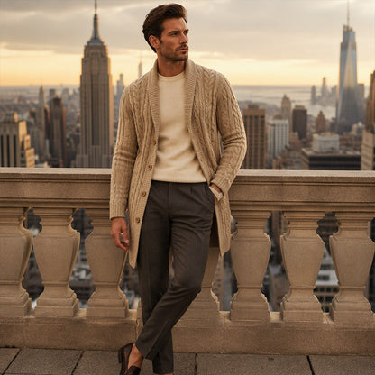 Men's Mid-Long Cable Knit Cardigan