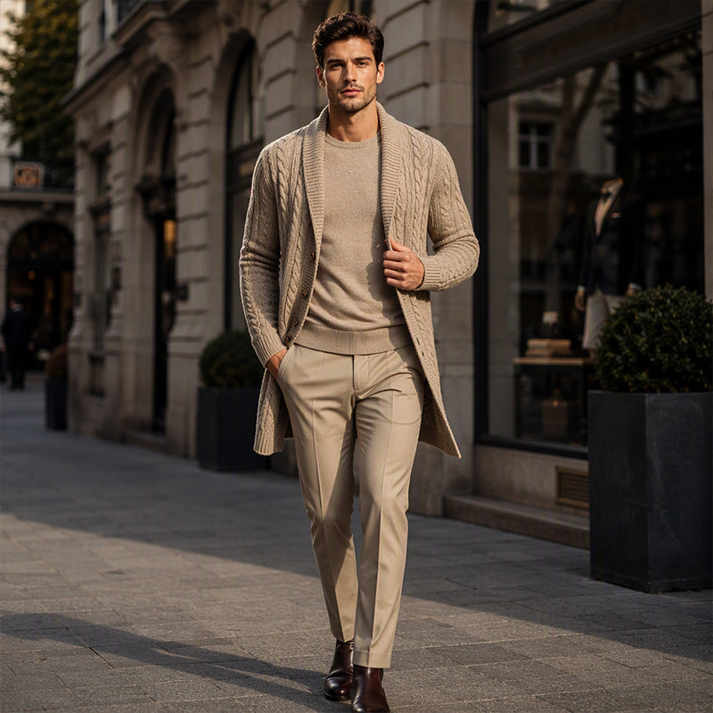 Men's Mid-Long Cable Knit Cardigan