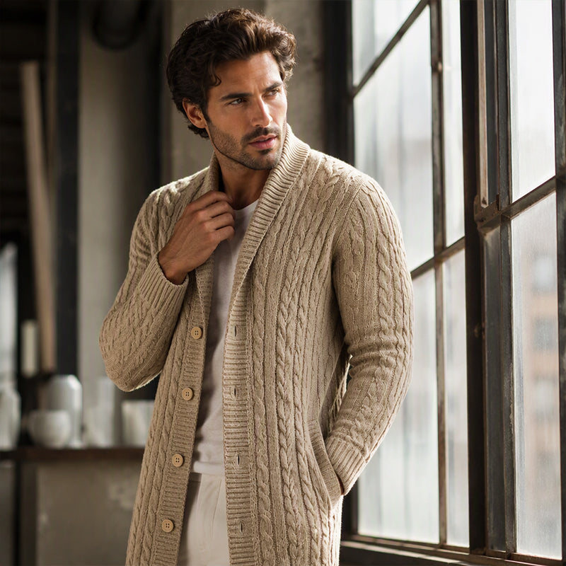 Men's Mid-Long Cable Knit Cardigan