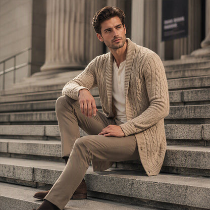 Men's Mid-Long Cable Knit Cardigan