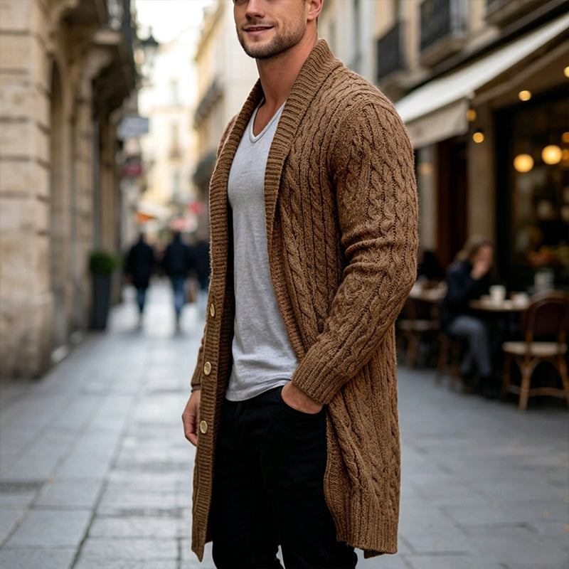 Men's Mid-Long Cable Knit Cardigan