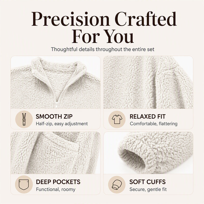 Women's Half-Zip Plush Sweatshirt with Pockets