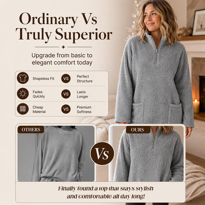 Women's Half-Zip Plush Sweatshirt with Pockets
