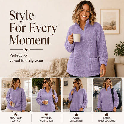 Women's Half-Zip Plush Sweatshirt with Pockets