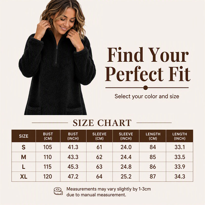 Women's Half-Zip Plush Sweatshirt with Pockets