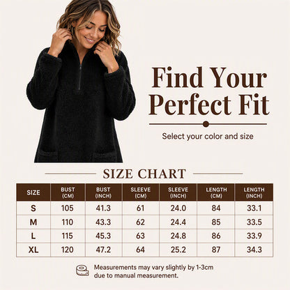 Women's Half-Zip Plush Sweatshirt with Pockets