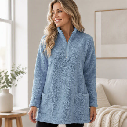 Women's Half-Zip Plush Sweatshirt with Pockets