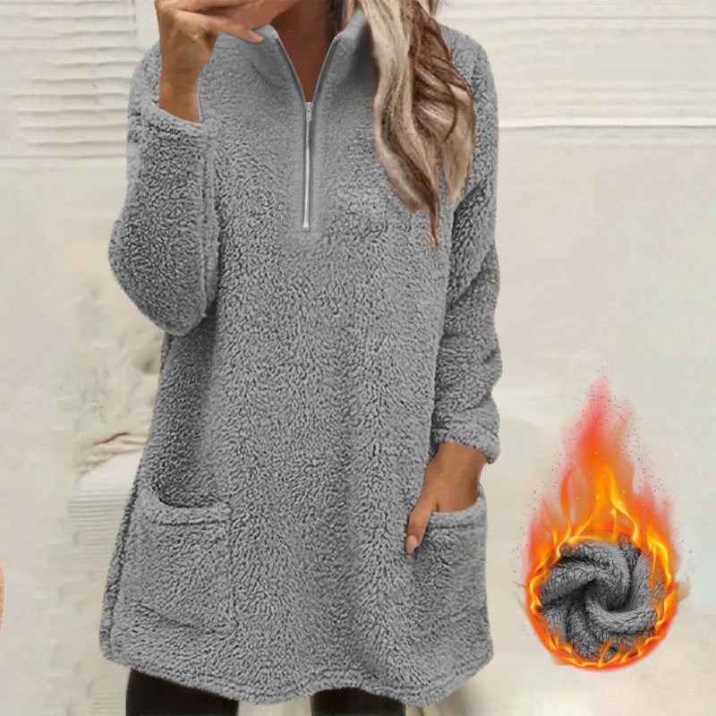 Women's Half-Zip Plush Sweatshirt with Pockets