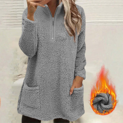 Women's Half-Zip Plush Sweatshirt with Pockets