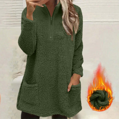 Women's Half-Zip Plush Sweatshirt with Pockets
