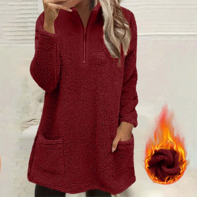 Women's Half-Zip Plush Sweatshirt with Pockets