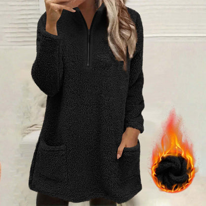 Women's Half-Zip Plush Sweatshirt with Pockets