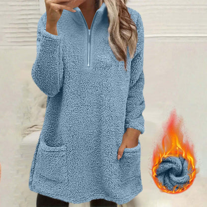 Women's Half-Zip Plush Sweatshirt with Pockets