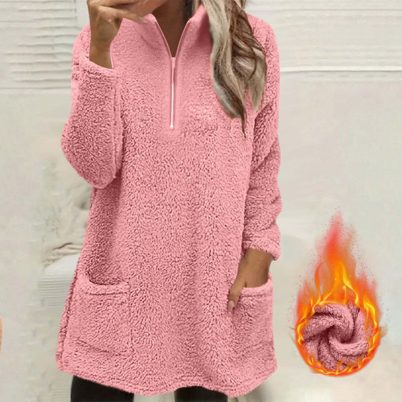 Women's Half-Zip Plush Sweatshirt with Pockets