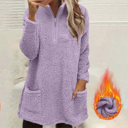 Women's Half-Zip Plush Sweatshirt with Pockets