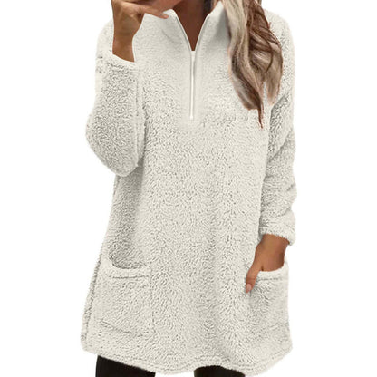 Women's Half-Zip Plush Sweatshirt with Pockets