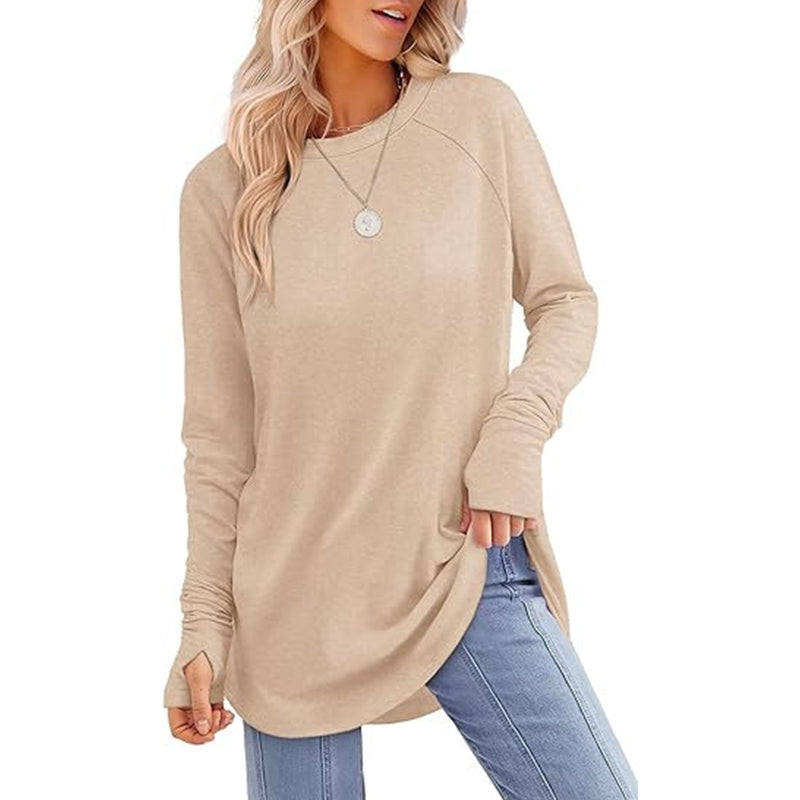 ✨ Easy Everyday Style 🍁 Women's Casual Crewneck Top with Thumbholes