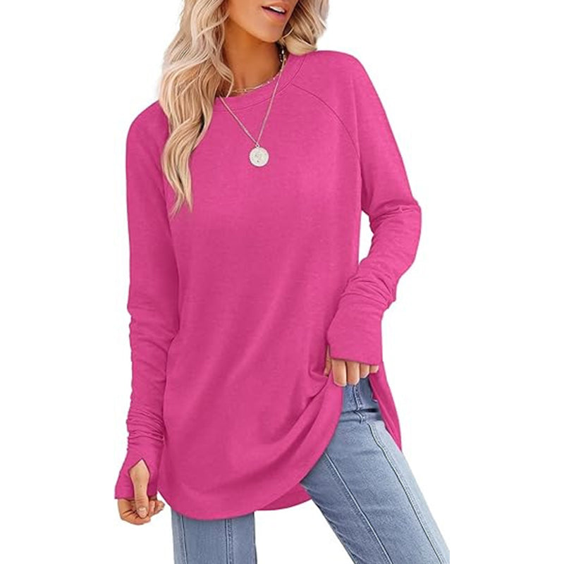 ✨ Easy Everyday Style 🍁 Women's Casual Crewneck Top with Thumbholes