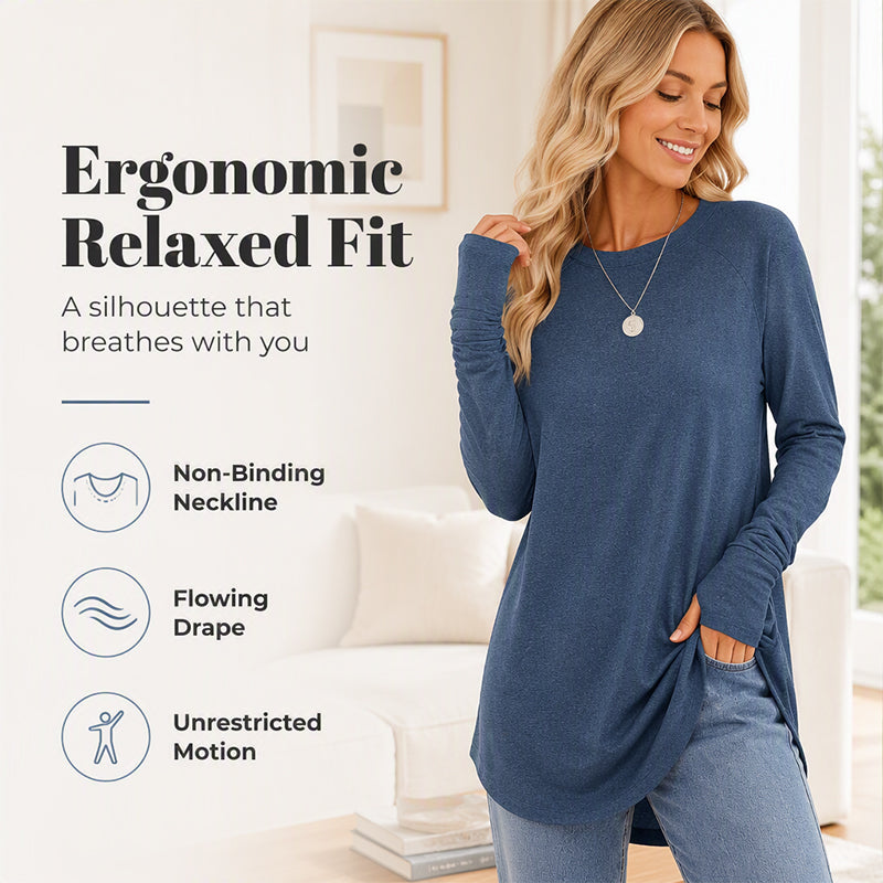 ✨ Easy Everyday Style 🍁 Women's Casual Crewneck Top with Thumbholes