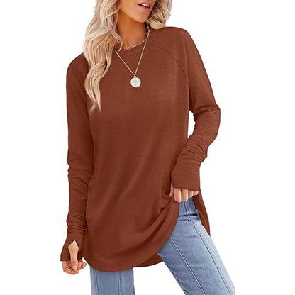 ✨ Easy Everyday Style 🍁 Women's Casual Crewneck Top with Thumbholes