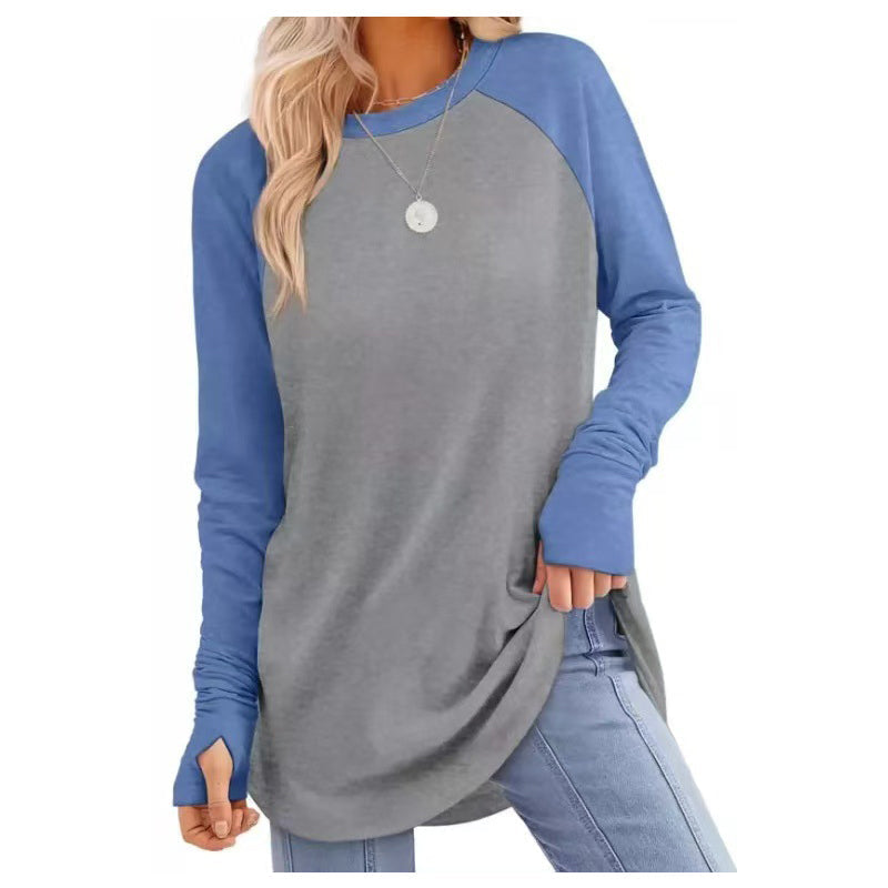 ✨ Easy Everyday Style 🍁 Women's Casual Crewneck Top with Thumbholes