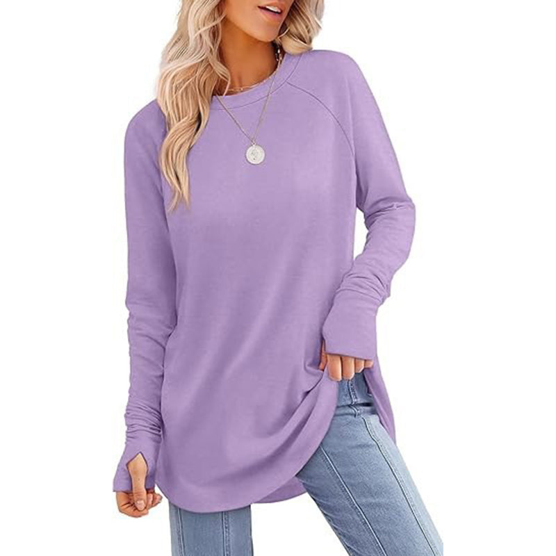 ✨ Easy Everyday Style 🍁 Women's Casual Crewneck Top with Thumbholes