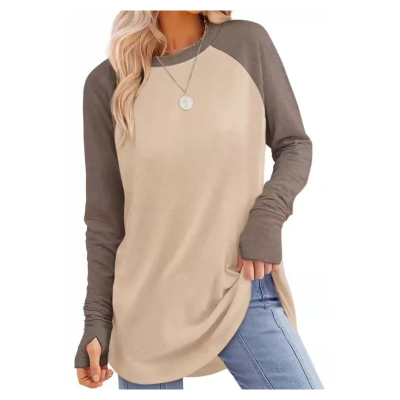 ✨ Easy Everyday Style 🍁 Women's Casual Crewneck Top with Thumbholes