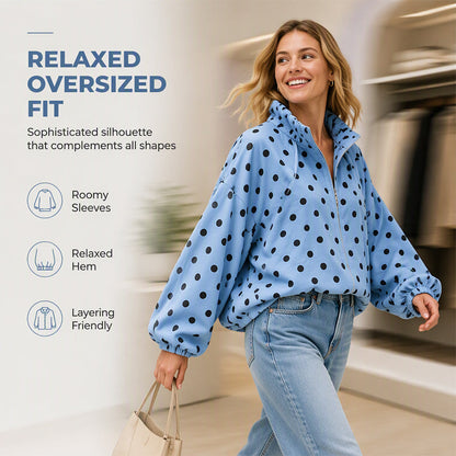 ⚫ Playful Polka Dots, Statement Sleeves | Women's Oversized Zipper Jacket