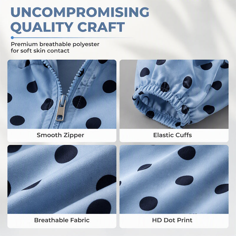 ⚫ Playful Polka Dots, Statement Sleeves | Women's Oversized Zipper Jacket