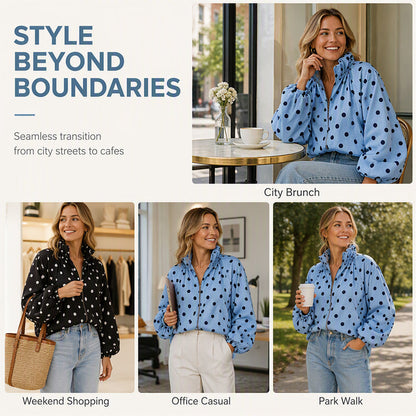 ⚫ Playful Polka Dots, Statement Sleeves | Women's Oversized Zipper Jacket