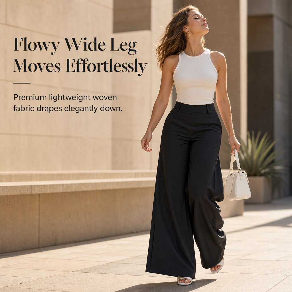 Women's Casual High Waisted Wide Leg Tailored Pants with Flowy Drape