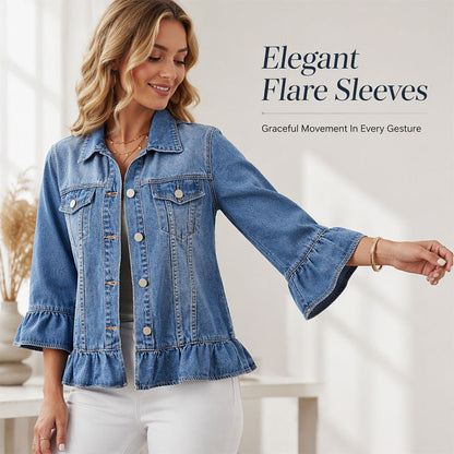 💙 Ruffled Denim, Waist-Flattering Shape | Women's Cropped Peplum Jacket