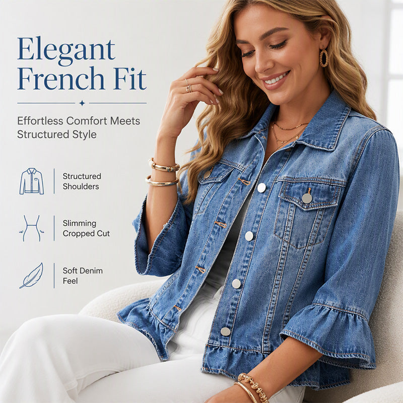 💙 Ruffled Denim, Waist-Flattering Shape | Women's Cropped Peplum Jacket