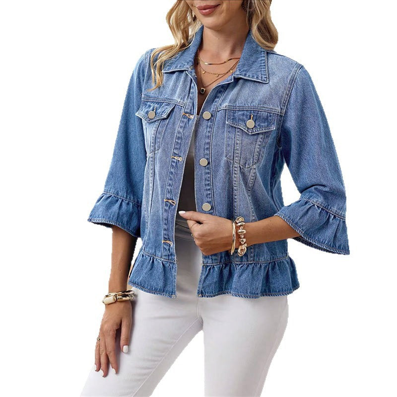 💙 Ruffled Denim, Waist-Flattering Shape | Women's Cropped Peplum Jacket