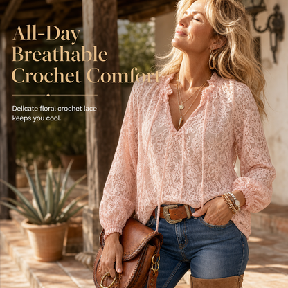 🌸 Delicate Floral Lace, Effortless Drape | Women's Loose-Fit Crochet Blouse