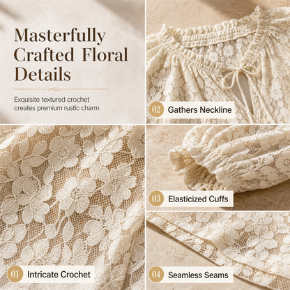 🌸 Delicate Floral Lace, Effortless Drape | Women's Loose-Fit Crochet Blouse