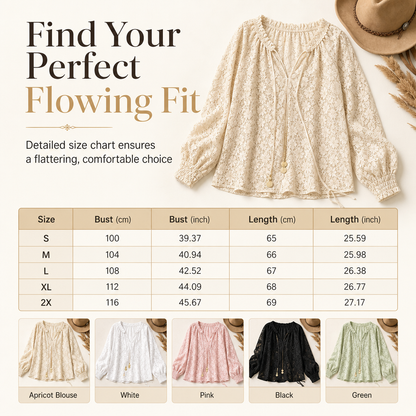 🌸 Delicate Floral Lace, Effortless Drape | Women's Loose-Fit Crochet Blouse