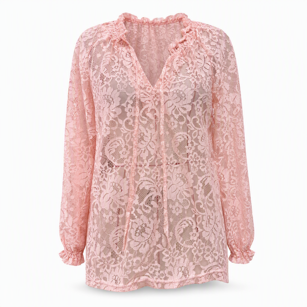 🌸 Delicate Floral Lace, Effortless Drape | Women's Loose-Fit Crochet Blouse