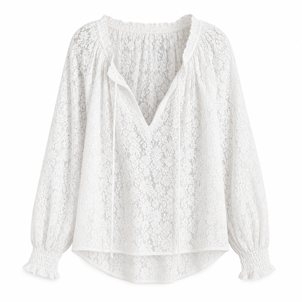 🌸 Delicate Floral Lace, Effortless Drape | Women's Loose-Fit Crochet Blouse