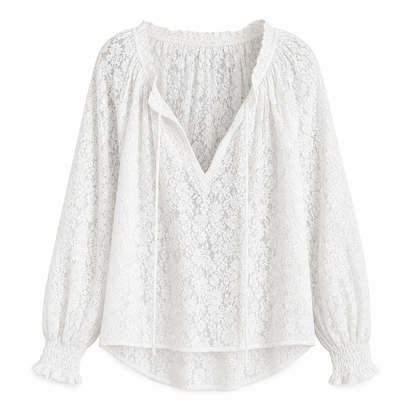 🌸 Delicate Floral Lace, Effortless Drape | Women's Loose-Fit Crochet Blouse