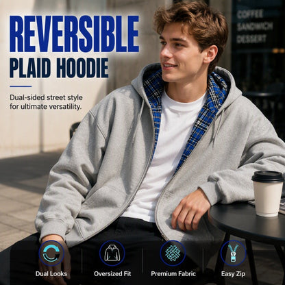 Unisex Reversible Plaid Zipper Hooded Jacket
