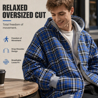 Unisex Reversible Plaid Zipper Hooded Jacket