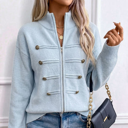 Women's Casual Double Zipper Sweater Jacket